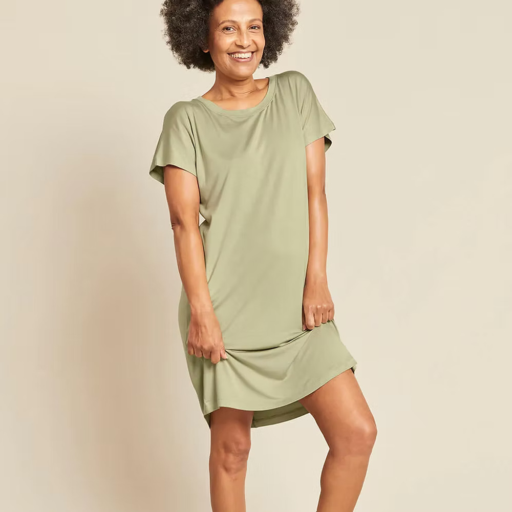 BOODY Goodnight Night Dress Womens XS Pistachio Crew Neck Short Sleeve Logo NWOT